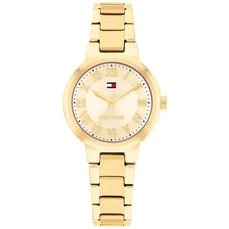 Montre Analogique TOMMY HILFIGER Collection Printemps Été 2026 bracelet acier or en packshot.