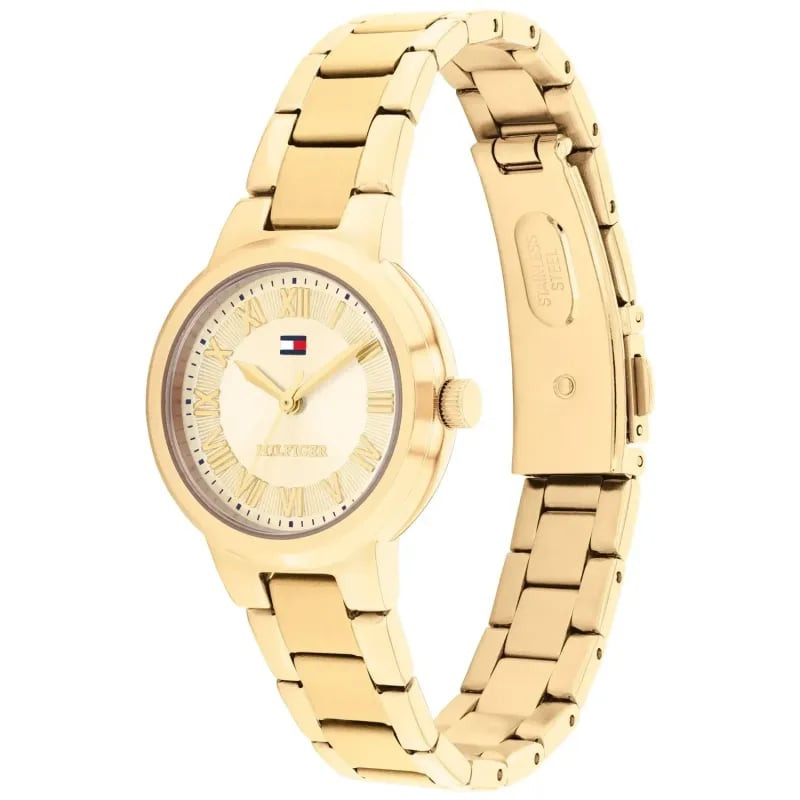 Packshot : Montre Analogique TOMMY HILFIGER Collection Printemps Été 2026 bracelet acier or