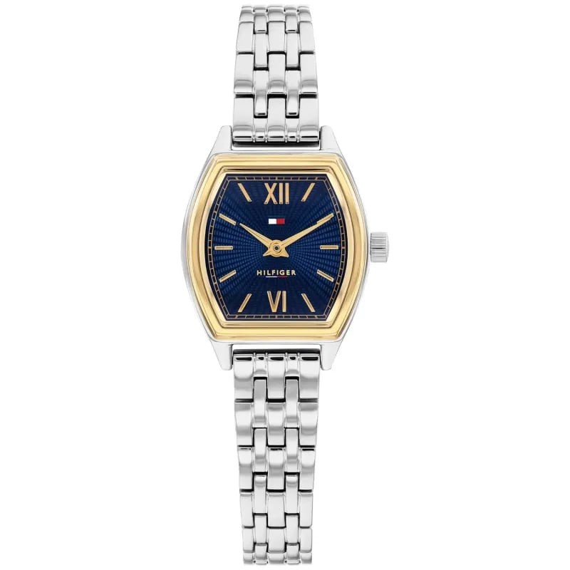 Montre Tommy Hilfiger Norah 1782869 pour femme, cadran bleu marine, lunette dorée, vue de face sur f
