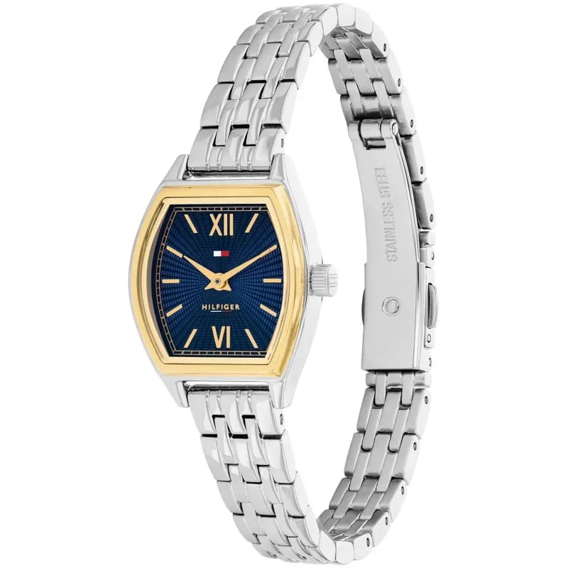 Vue latérale de la montre Tommy Hilfiger Norah 1782869 montrant le bracelet à maillons en acier et l