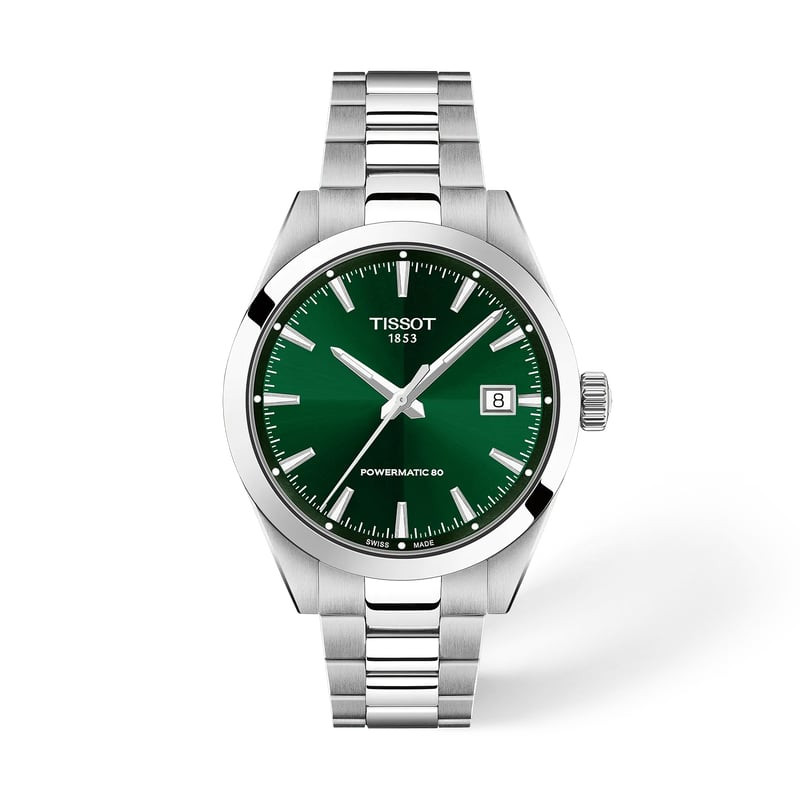 Montre automatique Tissot Gentleman 38mm à cadran vert soleil et boîtier en acier inoxydable