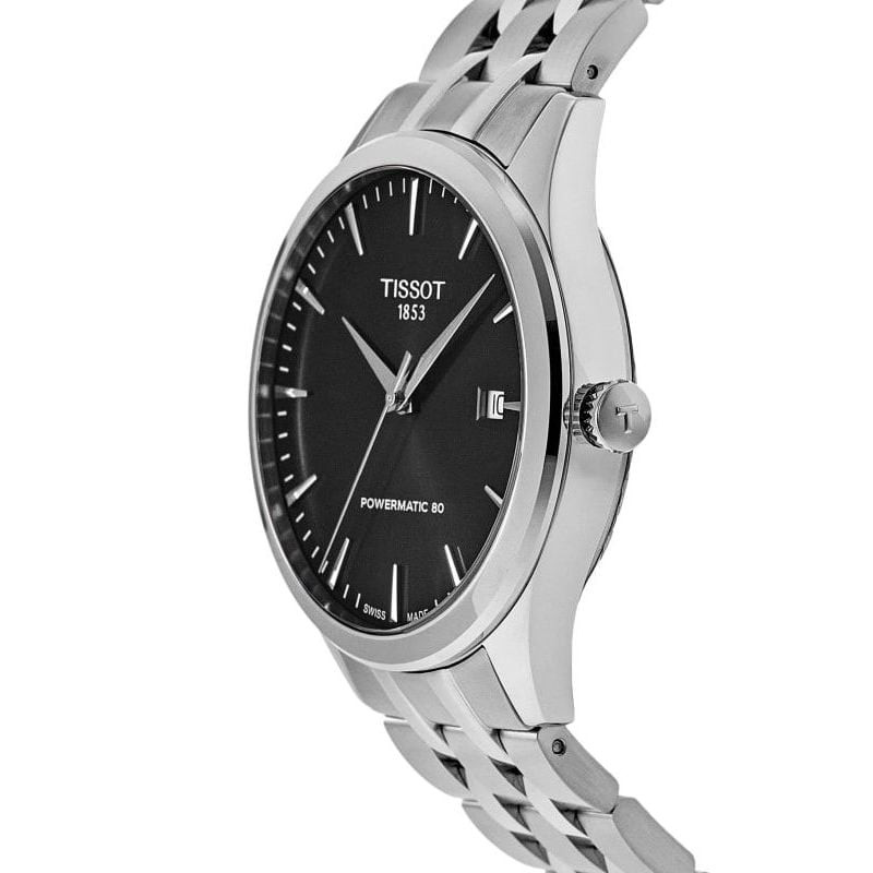 Montre Automatique TISSOT Collection Classic Dream bracelet acier gris, vue rapprochée du cadran et 