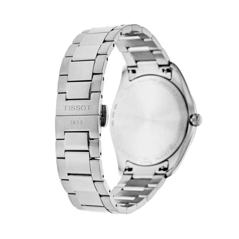 Montre Analogique TISSOT collection PR 100 bracelet acier gris : vue détaillée du cadran vert et du 