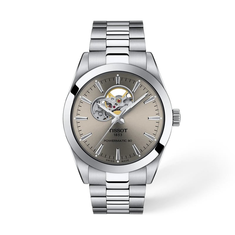 Montre Automatique TISSOT Collection Gentleman Open Heart bracelet acier gris - packshot