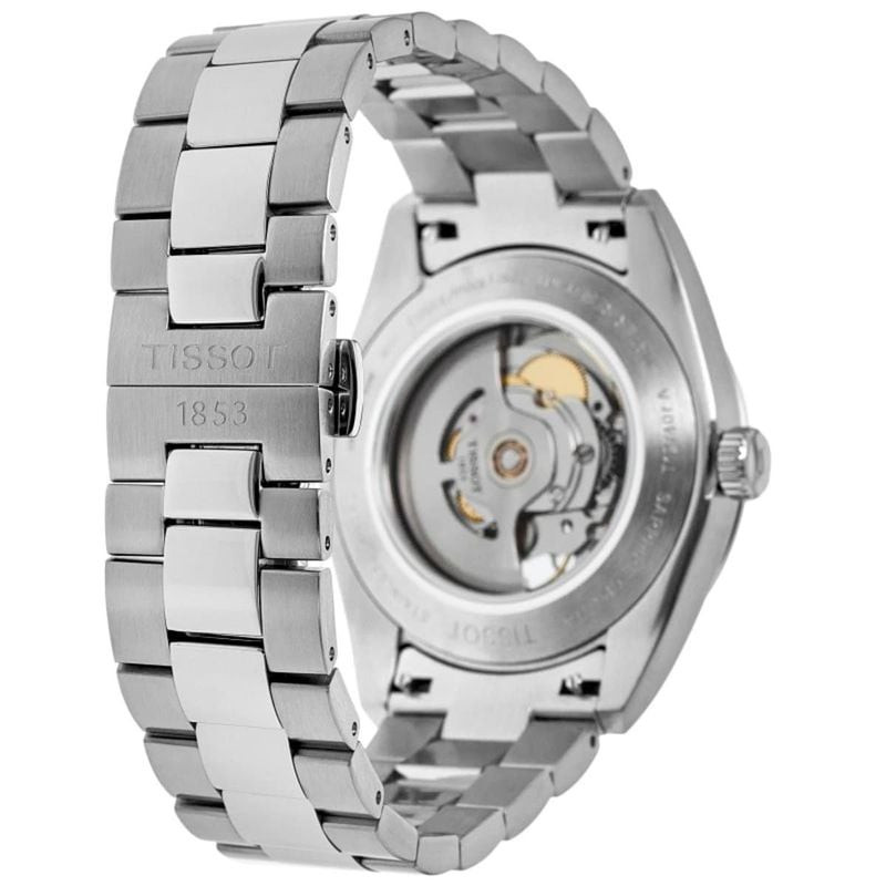 Montre Automatique TISSOT Collection Gentleman Open Heart bracelet acier gris - vue rapprochée du mé
