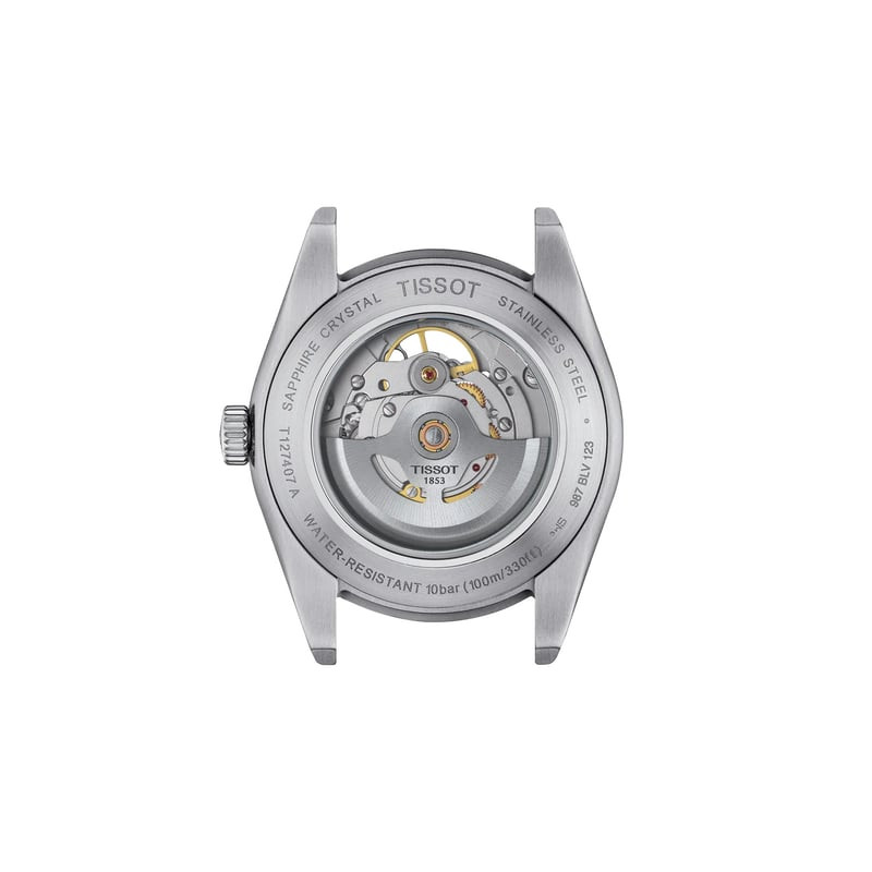 Détail de la Montre Automatique TISSOT Collection Gentleman Open Heart bracelet acier gris