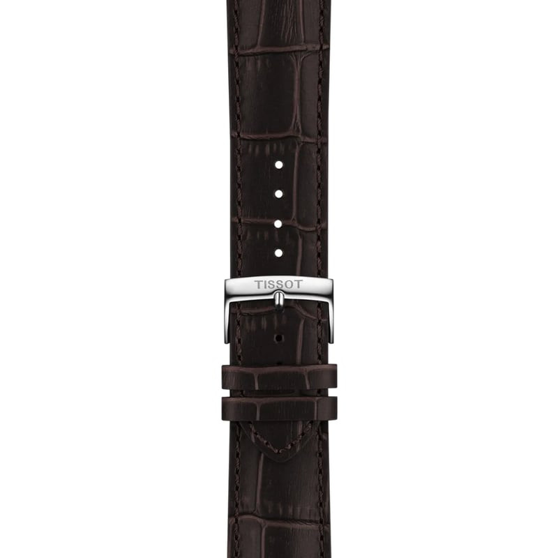 Montre Analogique TISSOT Collection Chrono XL bracelet cuir marron, cadran bleu et chronographe. Dét