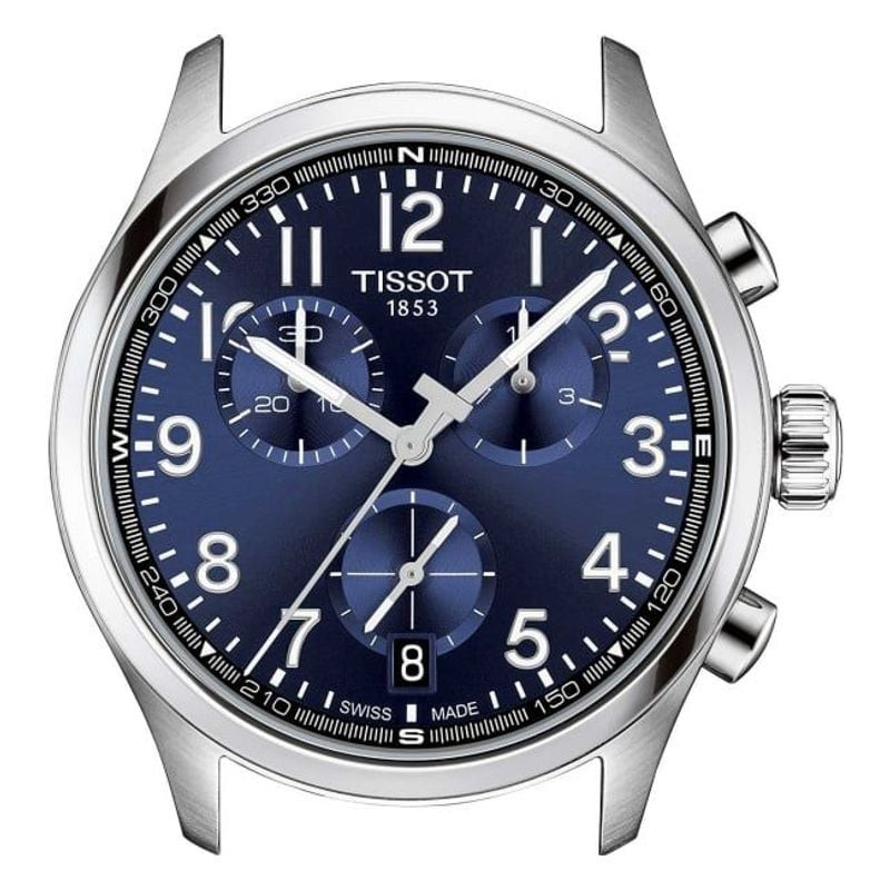 Montre Analogique TISSOT Collection Chrono XL bracelet cuir marron, vue détaillée du cadran bleu et 