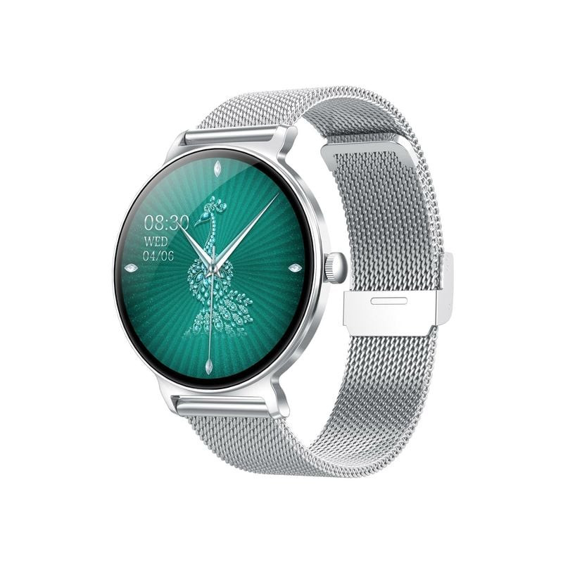 Vue arrière de la montre Smarty 2.0 Harmony : dos en métal argenté et capteur de fréquence cardiaque