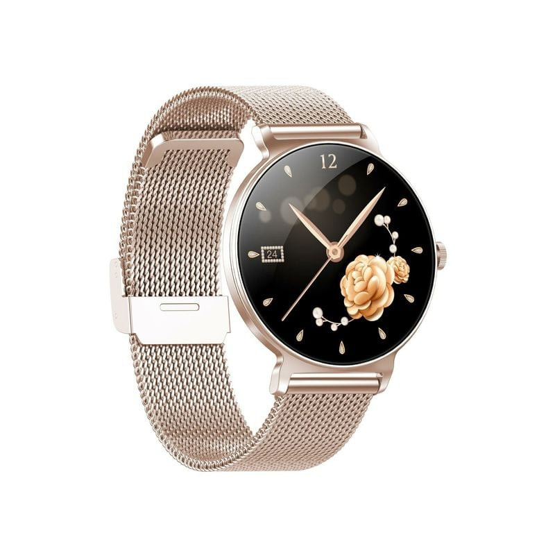 Montre connectée Smarty 2.0 Harmony SW114A, boîtier rond en or rose, bracelet milanais, affichage fr