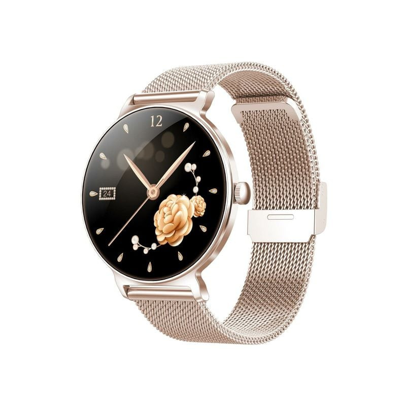 Vue latérale de la montre connectée Smarty 2.0 Harmony SW114A, profil fin et bracelet or rose