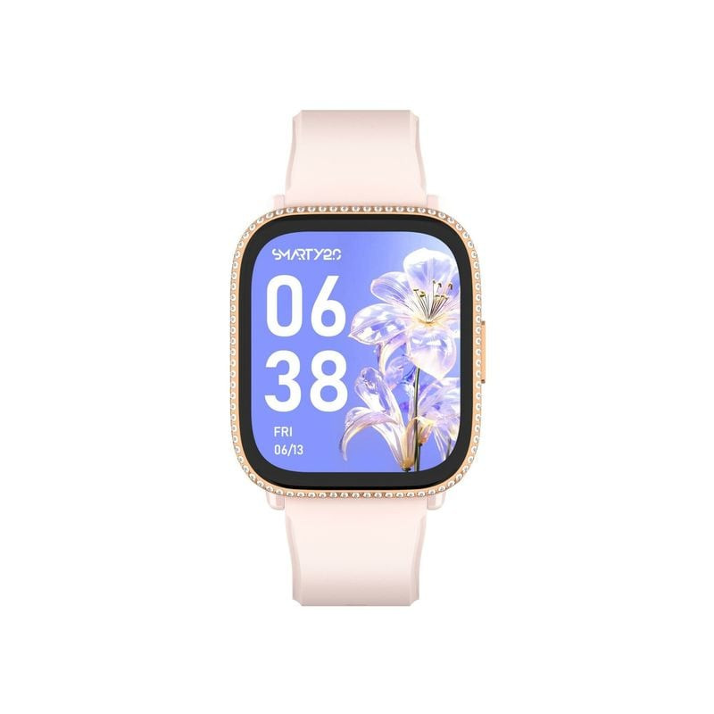 Packshot de la montre connectée Smarty 2.0 LADY SW091C avec bracelet entièrement visible sur fond bl