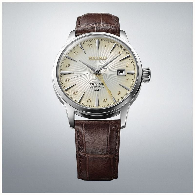 Packshot de la Montre Automatique SEIKO Collection Presage Bracelet Cuir Brun.
