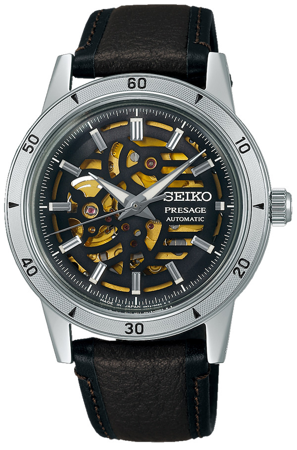 Montre Automatique Seiko Collection Presage Style60s Bracelet Cuir Marron