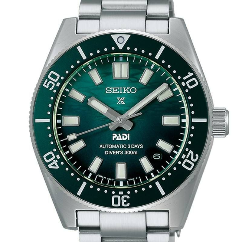 Détail de la Montre Automatique Seiko collection Prospex PADI édition spéciale bracelet acier argent