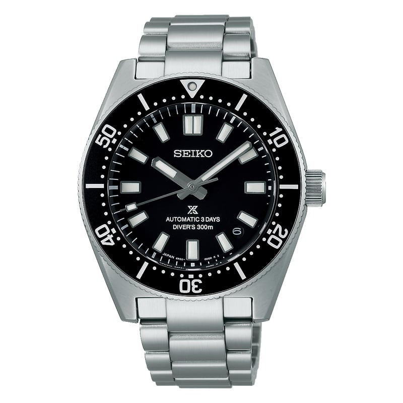 Montre de plongée Seiko Prospex SPB453J1 à cadran et lunette noirs sur bracelet en acier