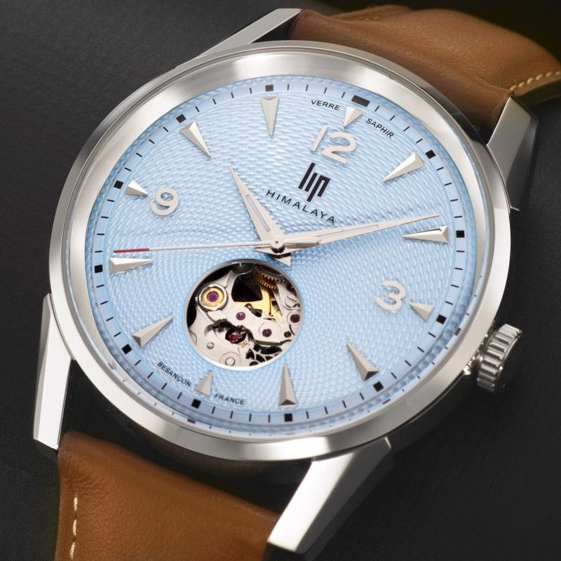 Montre automatique LIP Himalaya 40 Cœur Battant bracelet en cuir de vachette camel, vue du cadran et