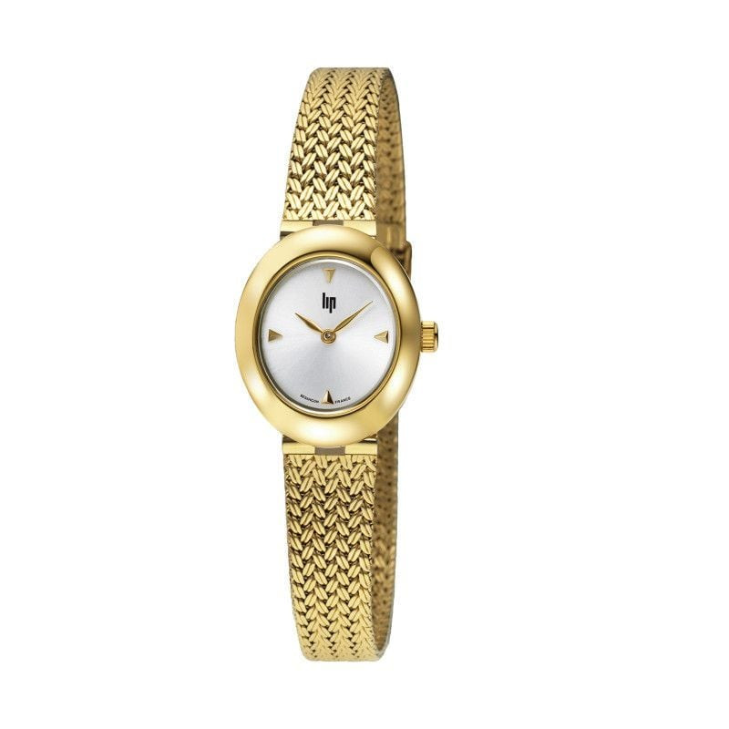 Packshot de la Montre de joaillerie à quartz LIP collection Juliette bracelet maille milanaise dorée