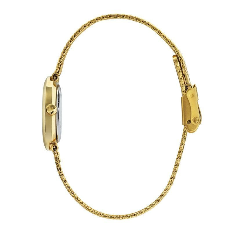 Packshot de la montre de joaillerie à quartz LIP collection Juliette bracelet maille milanaise dorée