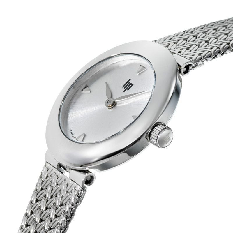 Montre analogique LIP Juliette Milanais bracelet acier inoxydable argenté, en packshot.