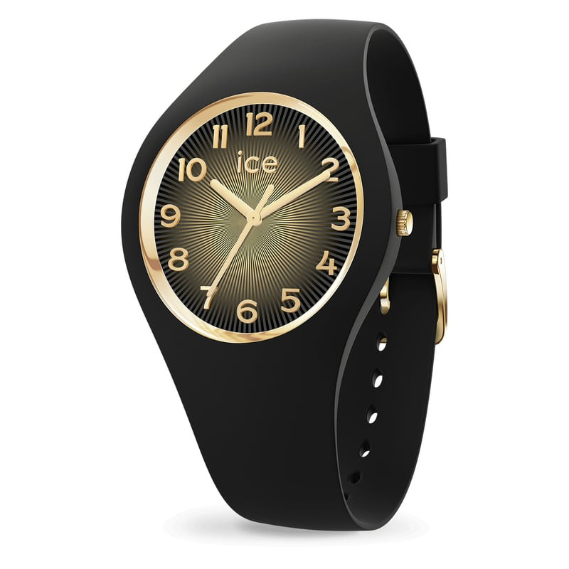 Montre femme Ice-Watch 2062326 avec bracelet en silicone noir et cadran or champagne