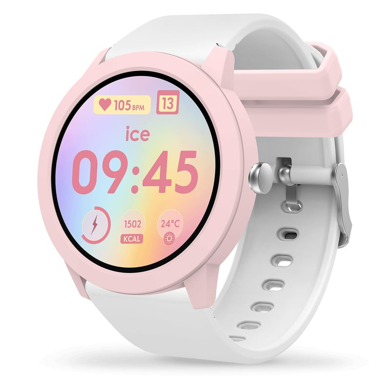Ice-Watch 2062323 montre connectée enfant avec boîtier rond rose et bracelet silicone blanc, vue de 