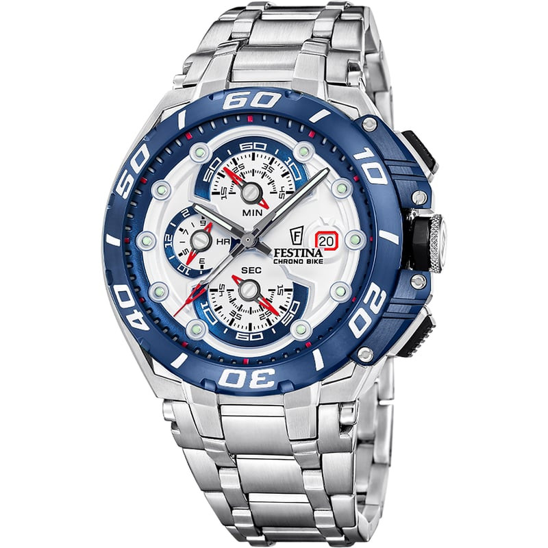 Montre chronographe homme Festina Chrono Bike F20754/1 bracelet acier inoxydable, vue de face