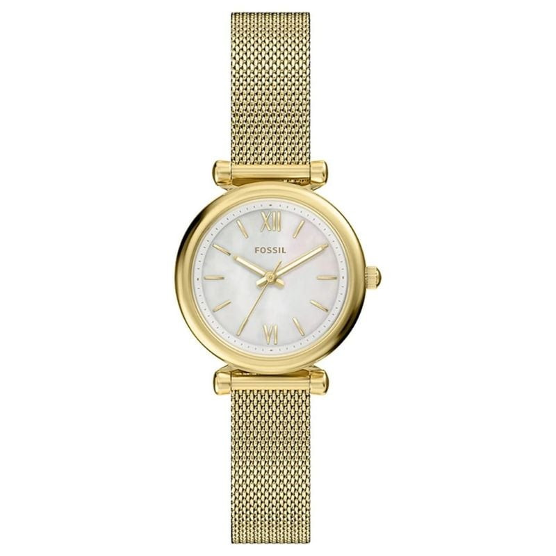 Packshot de la Montre Analogique Fossil Collection Carlie Mini bracelet acier doré, cadran nacré et 