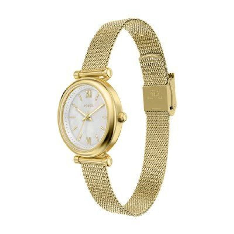 Packshot de la montre analogique Fossil Collection Carlie Mini avec bracelet en acier doré et cadran