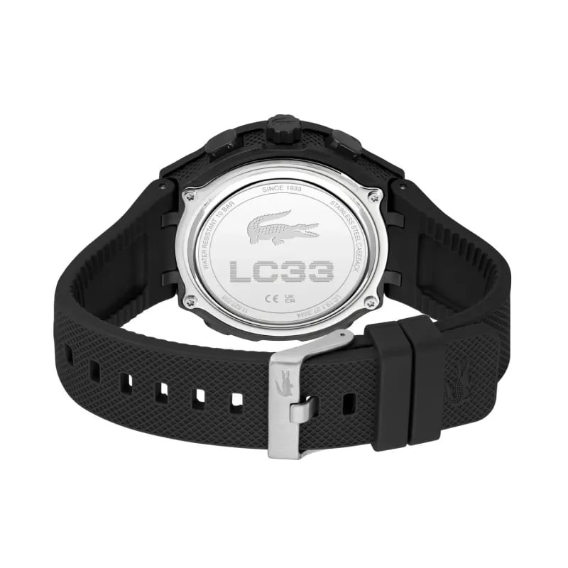 Montre Digitale et Analogique LACOSTE collection LC33 bracelet silicone noir, vue détaillée du cadra