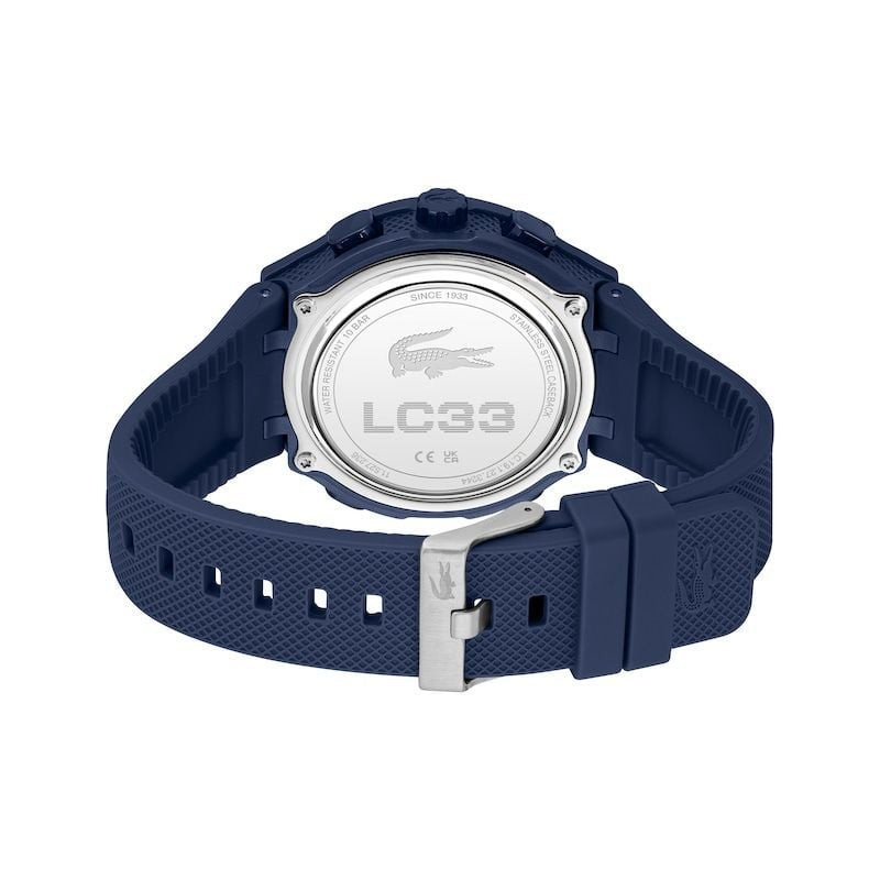 Packshot de la Montre Analogique Digitale LACOSTE collection LC33 bracelet Silicone Bleu Marine.