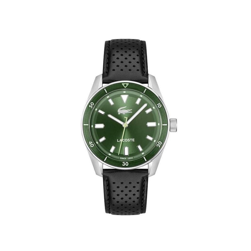 Packshot de la Montre Analogique LACOSTE Collection Boston bracelet cuir noir