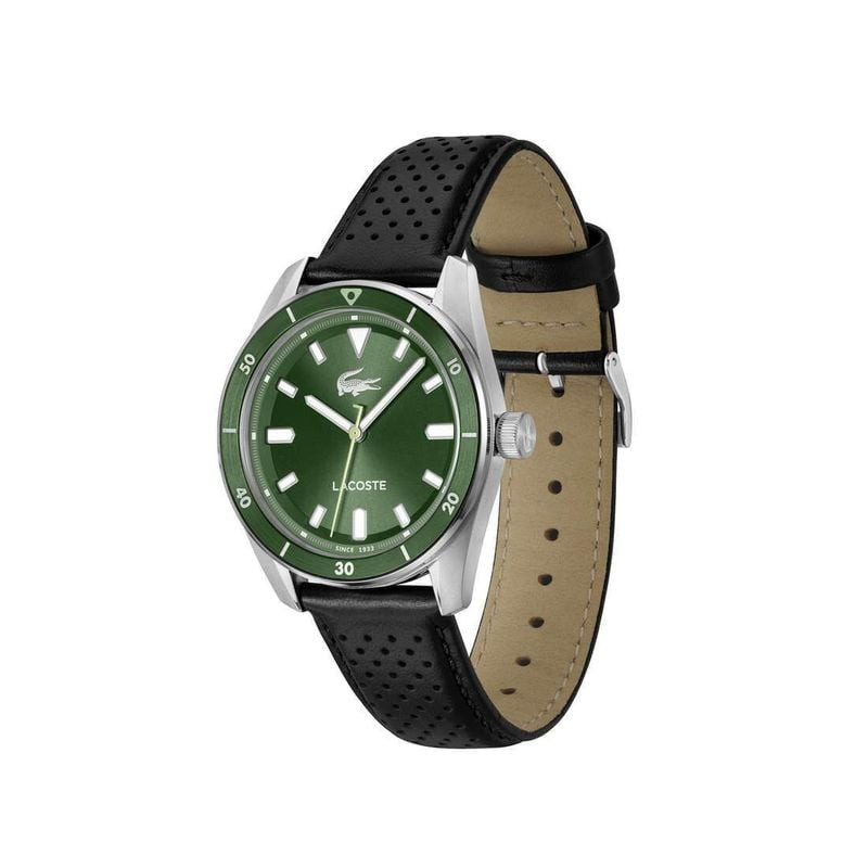 Packshot de la Montre Analogique LACOSTE Collection Boston bracelet cuir noir