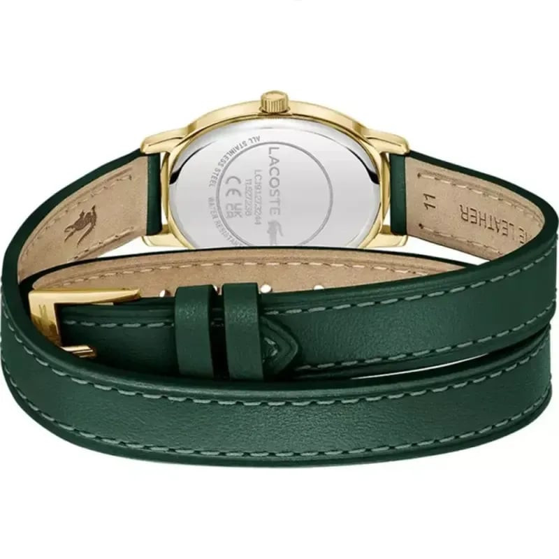 Montre Analogique LACOSTE Collection Parisienne bracelet cuir vert présentée en packshot, cadran ver