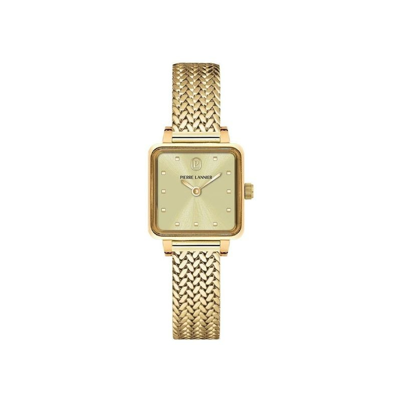 Packshot de la Montre Quartz Pierre Lannier Collection Neora bracelet acier doré maille milanaise