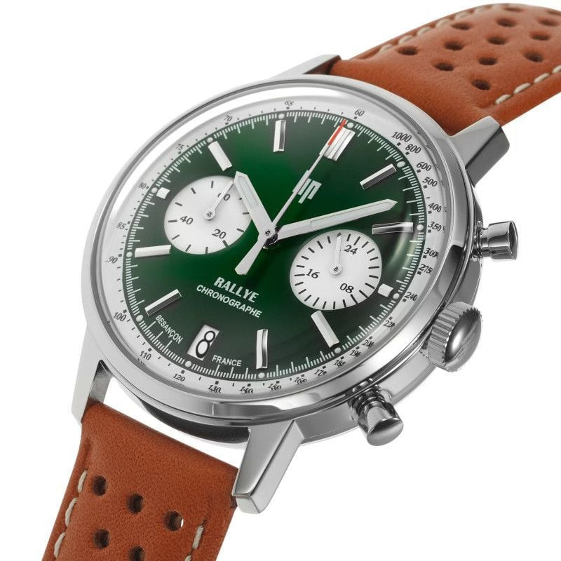 Packshot de la Montre Analogique LIP Collection Rallye Chronographe bracelet cuir marron