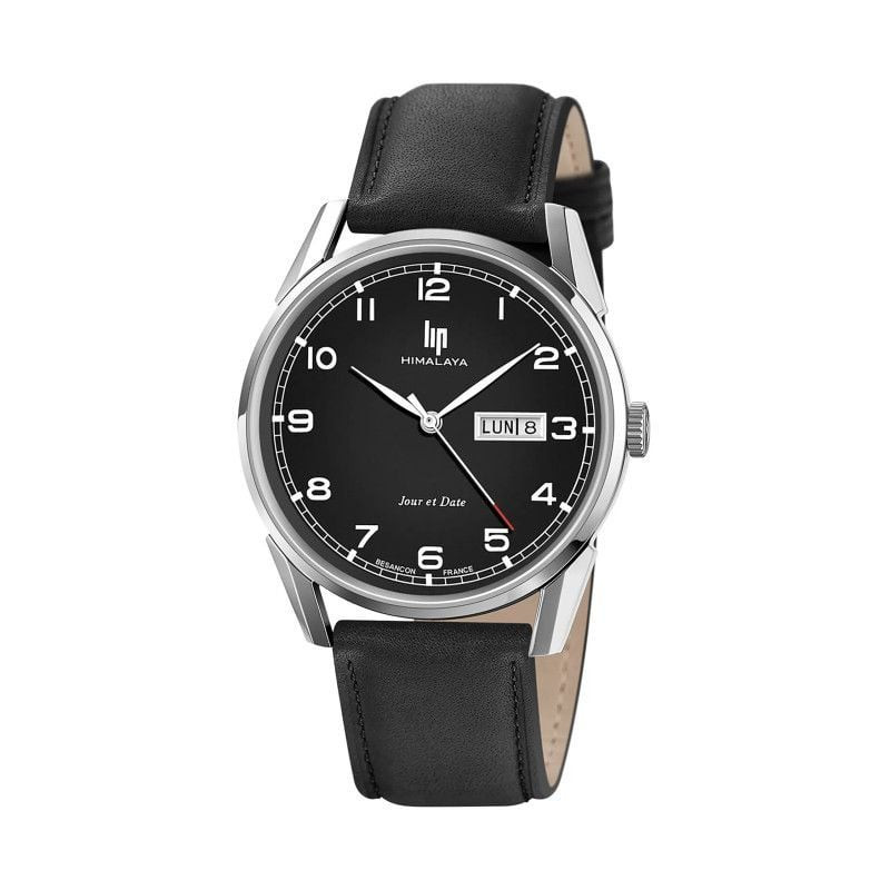 Montre Analogique LIP Collection Himalaya bracelet cuir noir, vue packshot sur fond neutre, cadran e