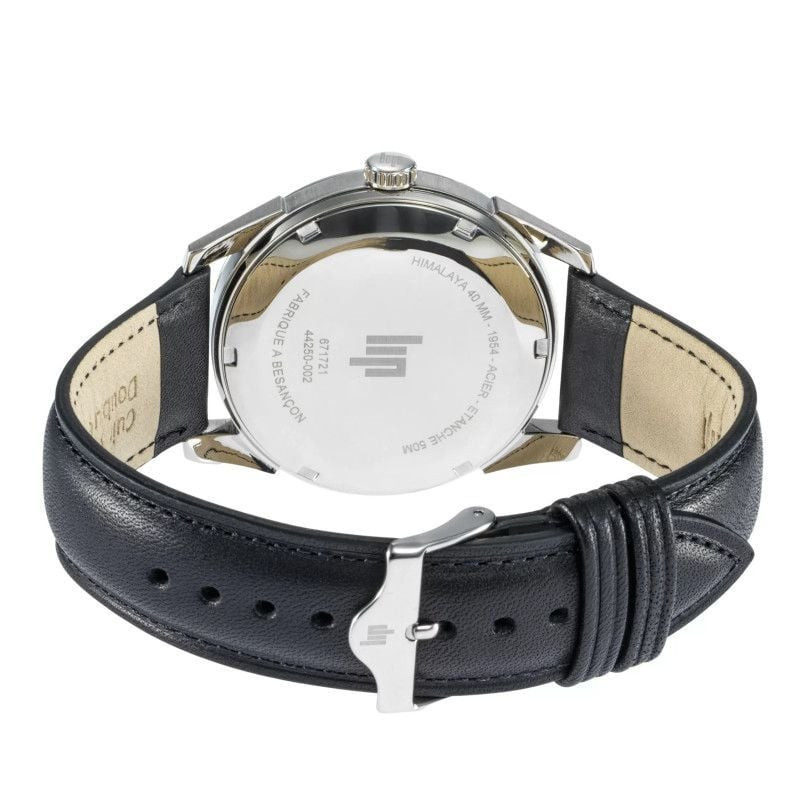 Montre Analogique LIP Collection Himalaya bracelet cuir noir, présentée en packshot.