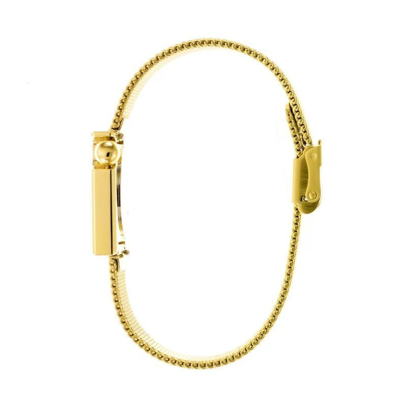 3e visuel de la montre dorée LIP 2094749, mettant en avant le bracelet milanais ajustable vu de troi