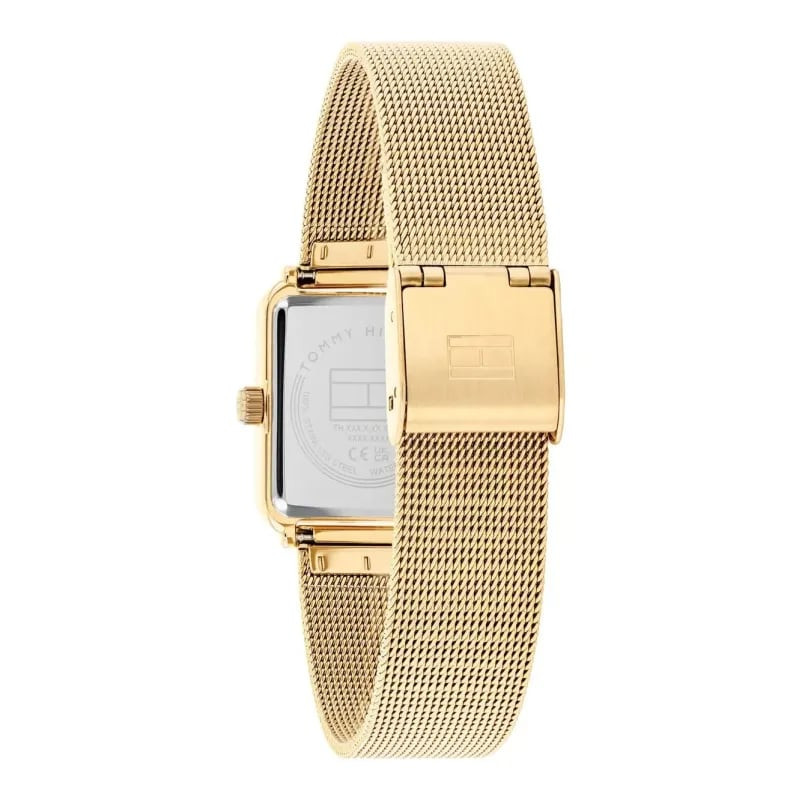 Packshot de la Montre Analogique TOMMY HILFIGER Collection Tea Tank Bracelet Acier Or.