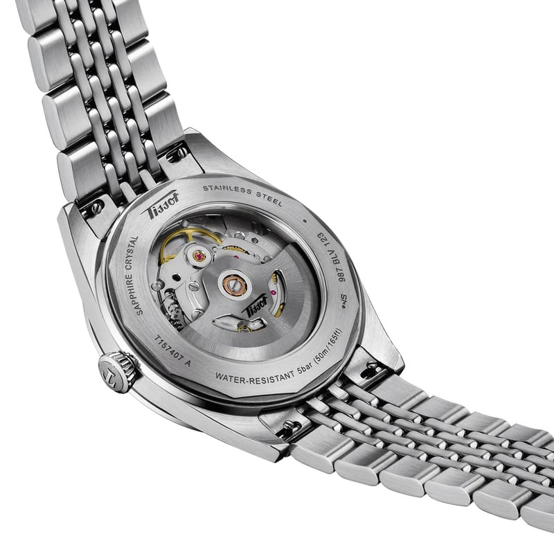 Détail de la Montre Automatique TISSOT Collection Visodate bracelet acier gris