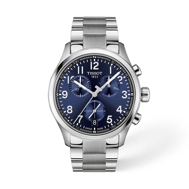 Packshot de la Montre Quartz TISSOT Chronographe bracelet acier gris