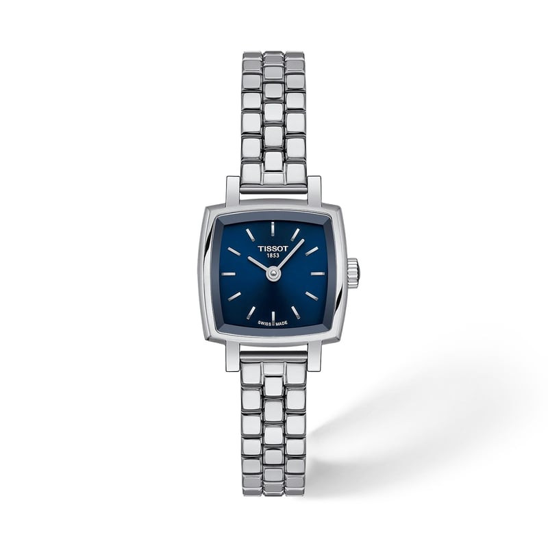 Packshot de la Montre Quartz TISSOT Collection Lovely Square bracelet acier gris.