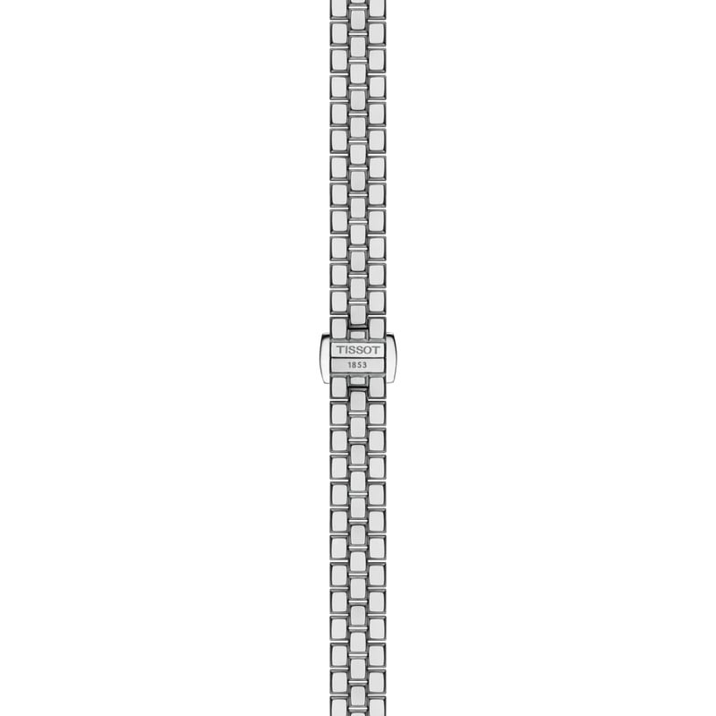 Vue détaillée de la Montre Quartz TISSOT Collection Lovely Square bracelet acier gris