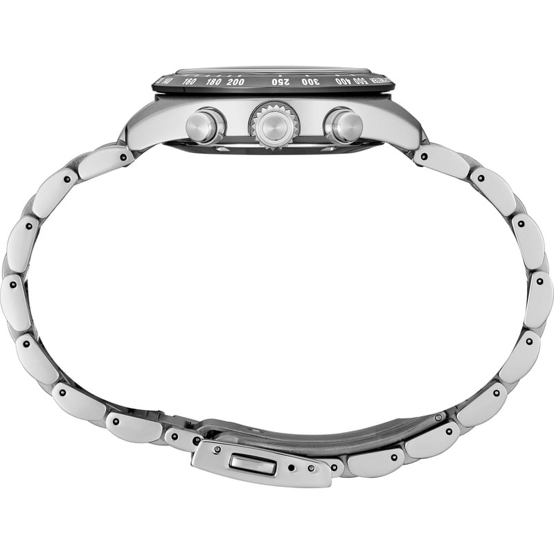 Packshot de la Montre Solaire Seiko Collection Prospex Speedtimer bracelet acier avec cadran rose.