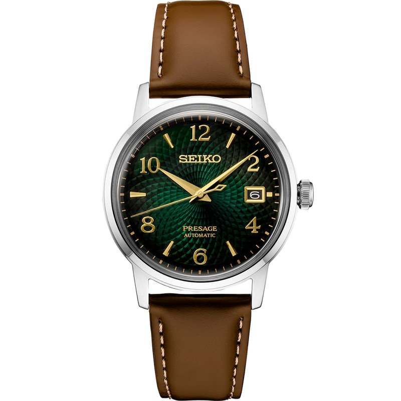 Packshot de la Montre Automatique SEIKO Collection Presage Cocktail Time bracelet cuir marron