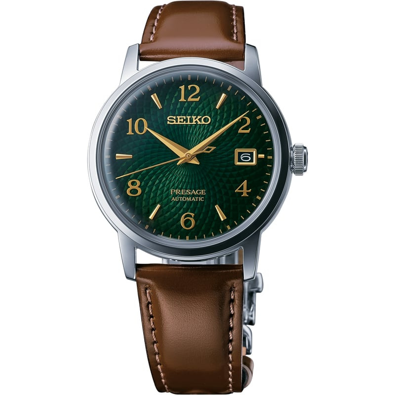 Montre Automatique SEIKO Collection Presage Cocktail Time bracelet cuir marron, vue packshot