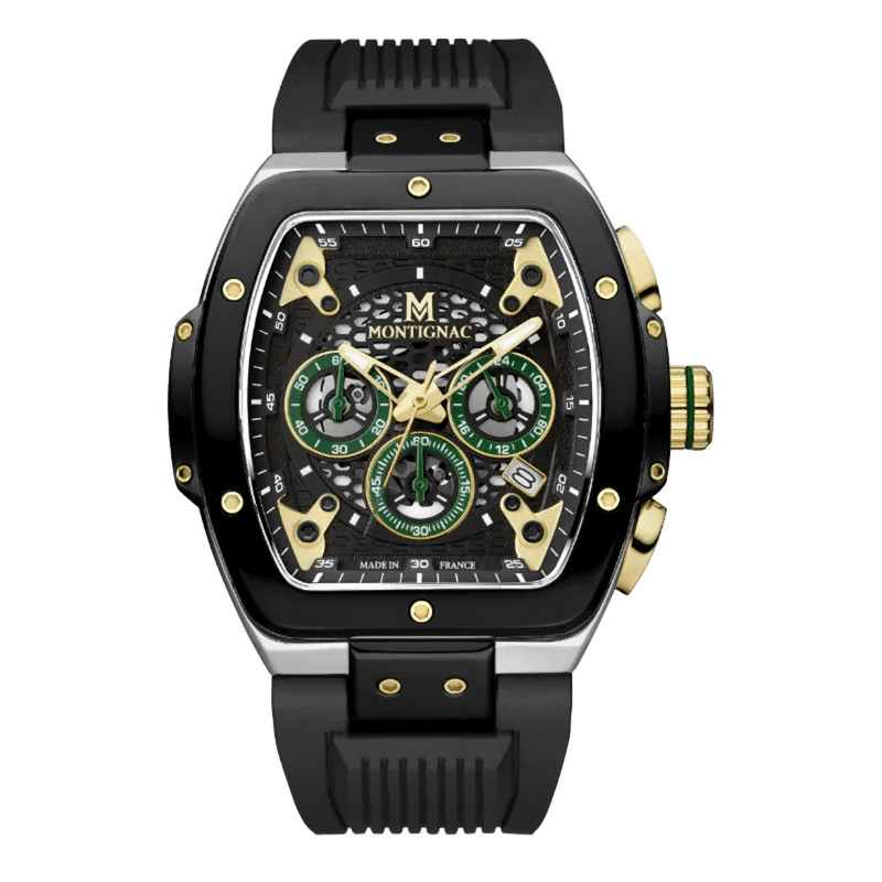Montre chronographe MONTIGNAC Collection Paladin Bracelet Silicone Noir