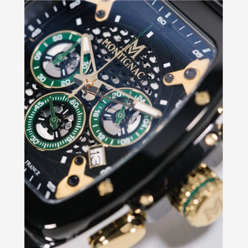 Montre Quartz MONTIGNAC Collection Paladin Chronographe Bracelet Silicone Noir - Vue détaillée.