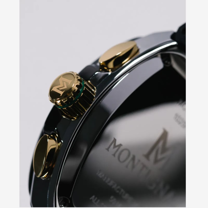 Détail de la Montre Quartz MONTIGNAC Collection Paladin Chronographe Bracelet Silicone Noir